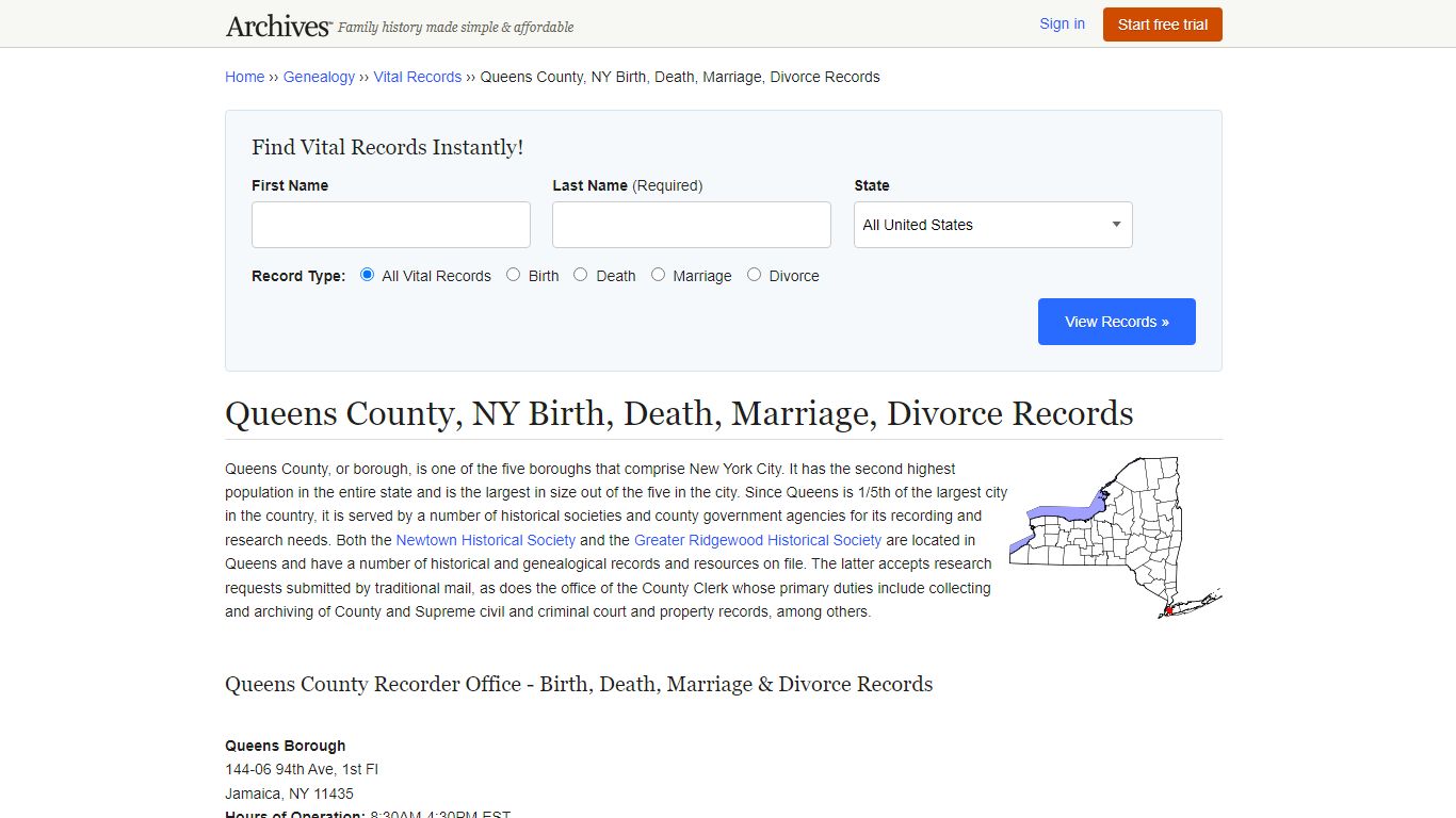 Queens County, NY Birth, Death, Marriage, Divorce Records - Archives.com